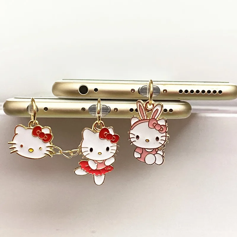 MINISO Hello Kitty Phone Anti-Dust Plug For iPhone Samsung Xiaomi Type C Android Charging Port Protectors Metal Dustplugs